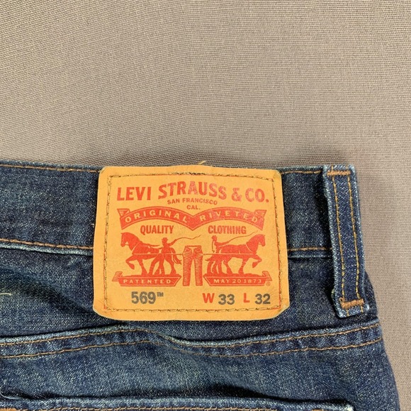 Levis 569 Jeans Men 33x32 Dark Blue Denim Relaxed Med Wash Y2K Baggy Skater Gorp - Picture 5 of 15